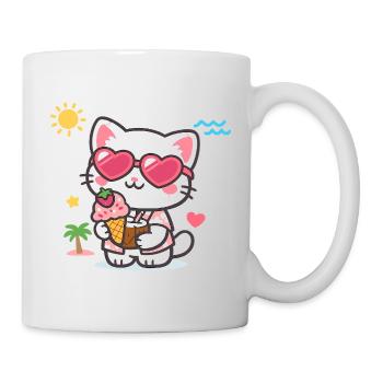 Chat à lunettes en forme de cœur avec glace - Mug blanc - blanc - Droite