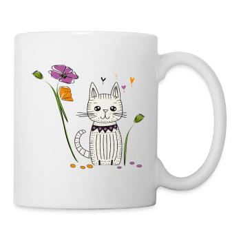 Katze mit Blumen - Tasse - Weiß - Rechts