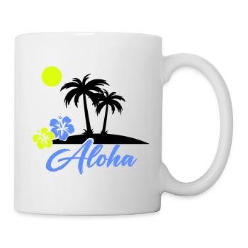 Écriture néon Hibiscus Aloha - Mug blanc - blanc - Droite
