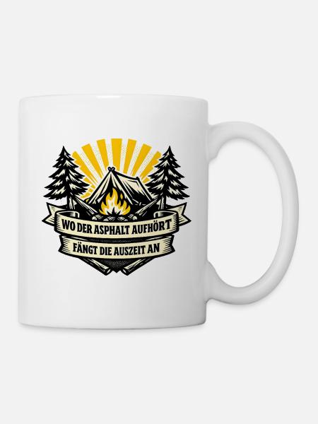 Camping-Auszeit am Waldfeuer - Tasse - Weiß