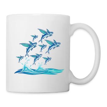 Un banc de poissons bleus par-dessus les vagues - Mug blanc - blanc - Droite