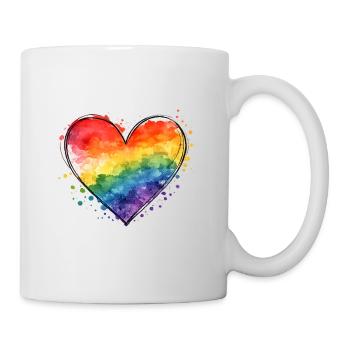 Regenbogen Herz Aquarell – Liebe & Vielfalt - Tasse - Weiß - Rechts