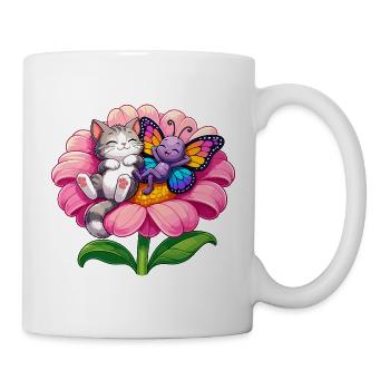 Chats et Fleurs de papillon - Mug blanc - blanc - Droite