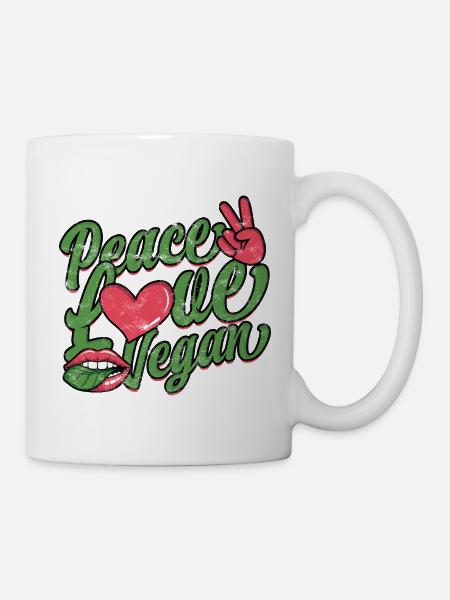 Peace Love veganes Retro-Skript - Tasse - Weiß