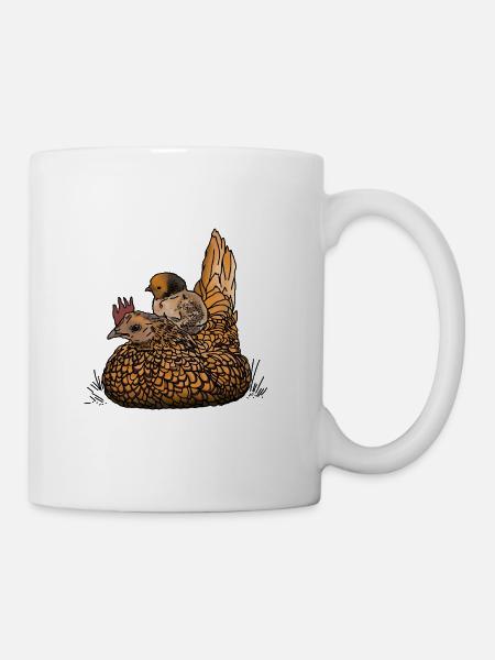 Henne mit Küken - Tasse - Weiß