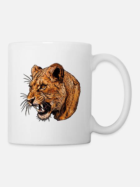 Growling lioness head illustration - Mug - white