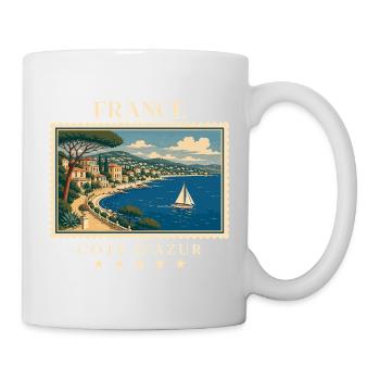 Frankreich Côte d’Azur Vintage Reisemarke - Tasse - Weiß - Rechts