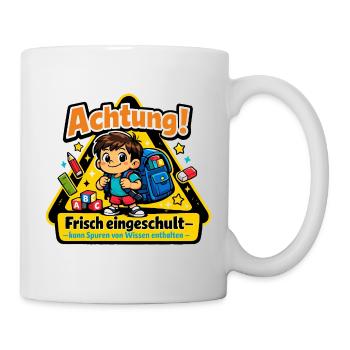 Achtung frisch eingeschult - Tasse - Weiß - Rechts