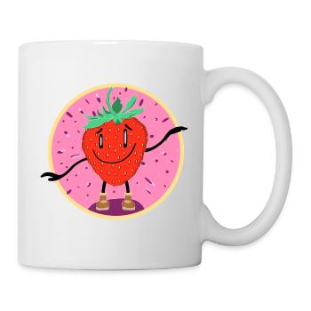 Fröhliche tanzende Erdbeere Cartoon  - Tasse - Weiß - Rechts