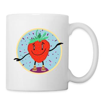 Fröhliche tanzende Erdbeere Cartoon  - Tasse - Weiß - Rechts