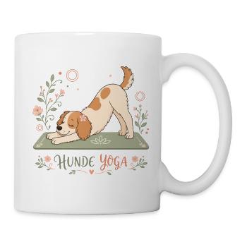 Hunde Yoga - Yoga T-Shirt mit Hund - Tasse - Weiß - Rechts