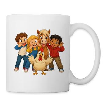 Kinder machen Grimassen mit lustigen Hoftieren - Tasse - Weiß - Rechts