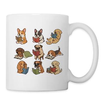 Süße Hunde, die Bücher lesen, Bücherliebhaber-T-Shirt - Tasse - Weiß - Rechts