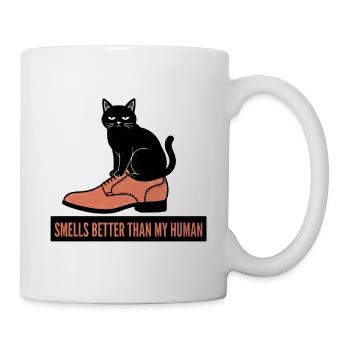 Lustige schwarze Katze im Schuh riecht besserer Humor - Tasse - Weiß - Rechts