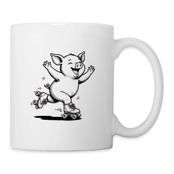 Süßer Rollschuhlaufender Schweinsklittschuhläufer - Tasse - Weiß - Rechts
