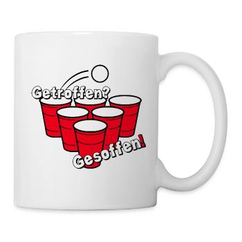 Bierpong , Beerpong , Getroffen? Gesoffen! - Tasse - Weiß - Rechts