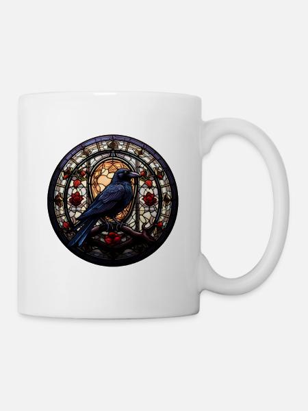 Munin the Raven | Nordic Stained Glass Motif - Mug - white