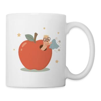 Funny bookworm cleaning the house - Mug - white - Right