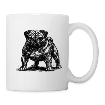 Muskulöser Mops mit bösem Blick - Tasse - Weiß - Rechts