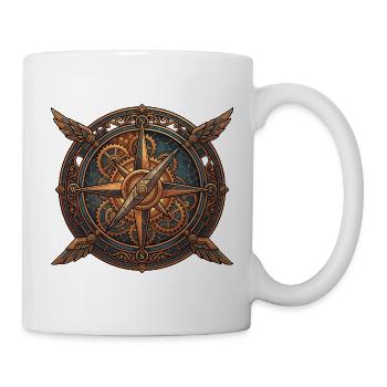 Steampunk Kompass mit Flügeln - Tasse - Weiß - Rechts