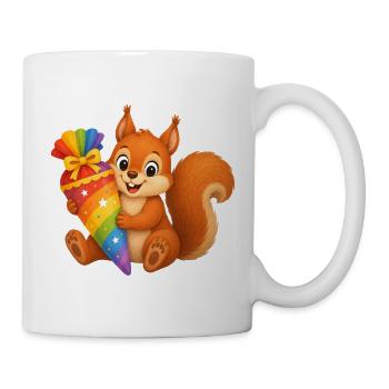 Süßes Eichhörnchen mit bunter Schultüte  - Tasse - Weiß - Rechts