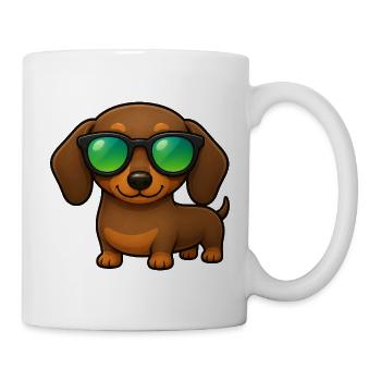 Dackel Hund mit Sonnenbrille Sommer Cartoon - Tasse - Weiß - Rechts