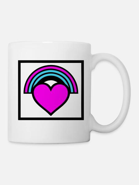 Regenbogen Herz Rahmen Logo - Tasse - Weiß