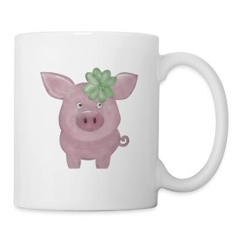 Glücksschwein mit Kleeblatt – süßes Glück - Tasse - Weiß - Rechts