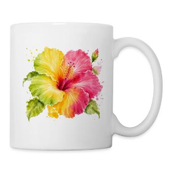 Farbenfroher Hibiskus in Rosa Gelb und Grün - Tasse - Weiß - Rechts