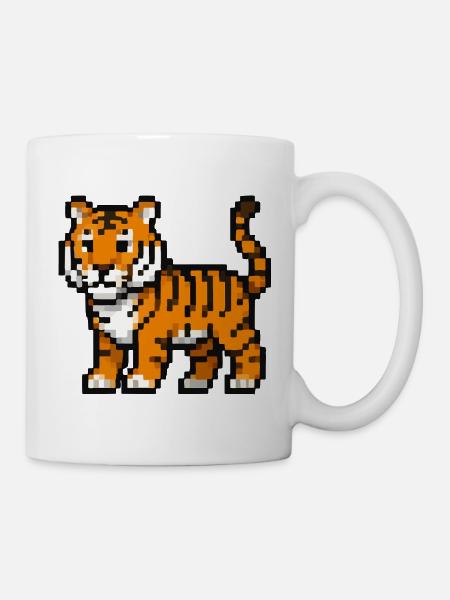 Pixel-Tiger Junges Retro Pixelkunst - Tasse - Weiß