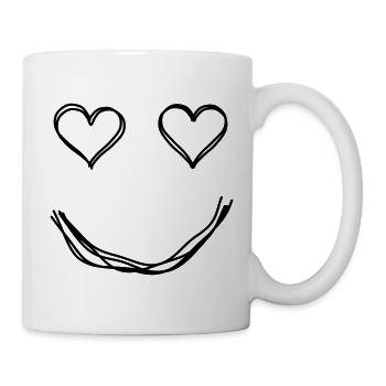 Gesicht mit Herzaugen handgezeichnet - Tasse - Weiß - Rechts