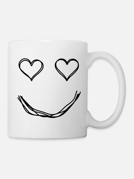 Gesicht mit Herzaugen handgezeichnet - Tasse - Weiß