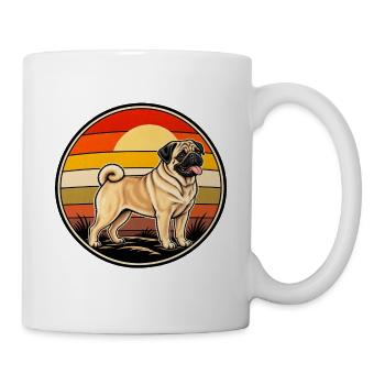 Mops Retro Vintage Sonnenuntergang Design - Tasse - Weiß - Rechts