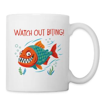 Piranha: Lächeln und Warnen... - Tasse - Weiß - Rechts