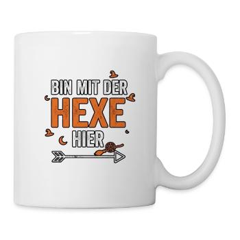 Bin mit der Hexe hier Halloween Hexenhut  - Tasse - Weiß - Rechts