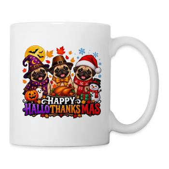 Niedlicher Mops, Halloween, Erntedankfest - Tasse - Weiß - Rechts