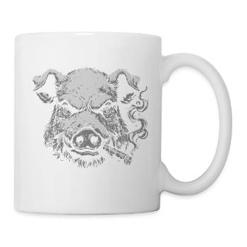 Schwein rauchende Zigarre - Tasse - Weiß - Rechts