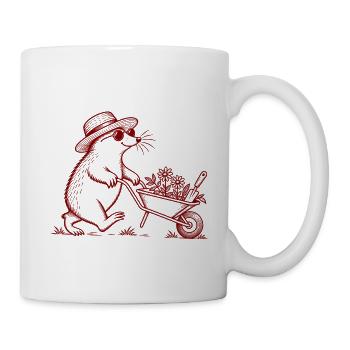 Garten Maulwurf mit Schubkarre – Vintage Line Art - Tasse - Weiß - Rechts