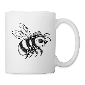 Vintage Hummel mit Sonnenbrille – Line Art - Tasse - Weiß - Rechts