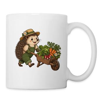 Igel-Gärtner mit Gemüseschubkarre - Tasse - Weiß - Rechts