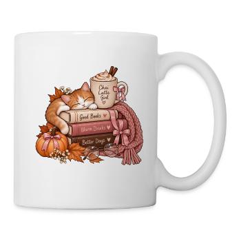 Katzenkuschelzeit: Bücher Tee Wärme - Tasse - Weiß - Rechts