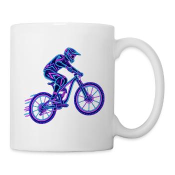 Mountainbike – Downhill-Biker im Neon-Look - Tasse - Weiß - Rechts
