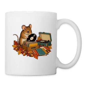Maus sammelt Schallplatten - Tasse - Weiß - Rechts