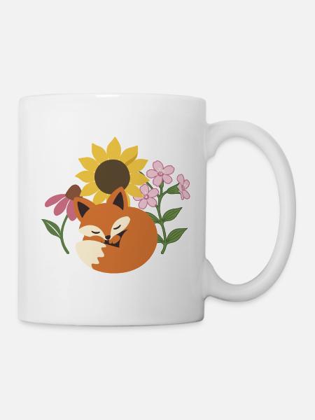 Schlafender Fuchs · Pflanzenillustration · Blumen - Tasse - Weiß