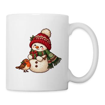 Winterschneemann Pixelkunst mit Geschenk - Tasse - Weiß - Rechts