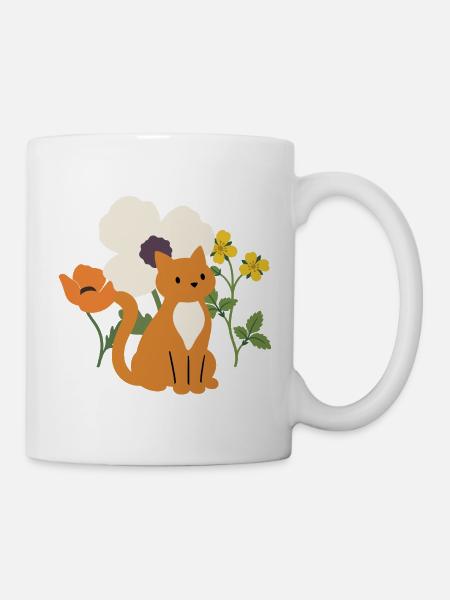 Mohn · Blumen · Katze · Geschenkidee - Tasse - Weiß