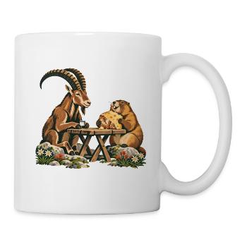 Alpenmurmeltier & Steinbock – Bergfrühstück - Tasse - Weiß - Rechts