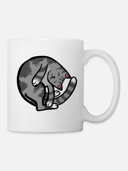 Eingerollter grauer Tabby-Schlaf - Tasse - Weiß