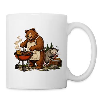 Bär & Opossum beim Grillen – Grillfreunde - Tasse - Weiß - Rechts