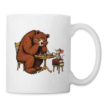 Bär & Maus beim Schach – Lustiges Schachmotiv - Tasse - Weiß - Rechts